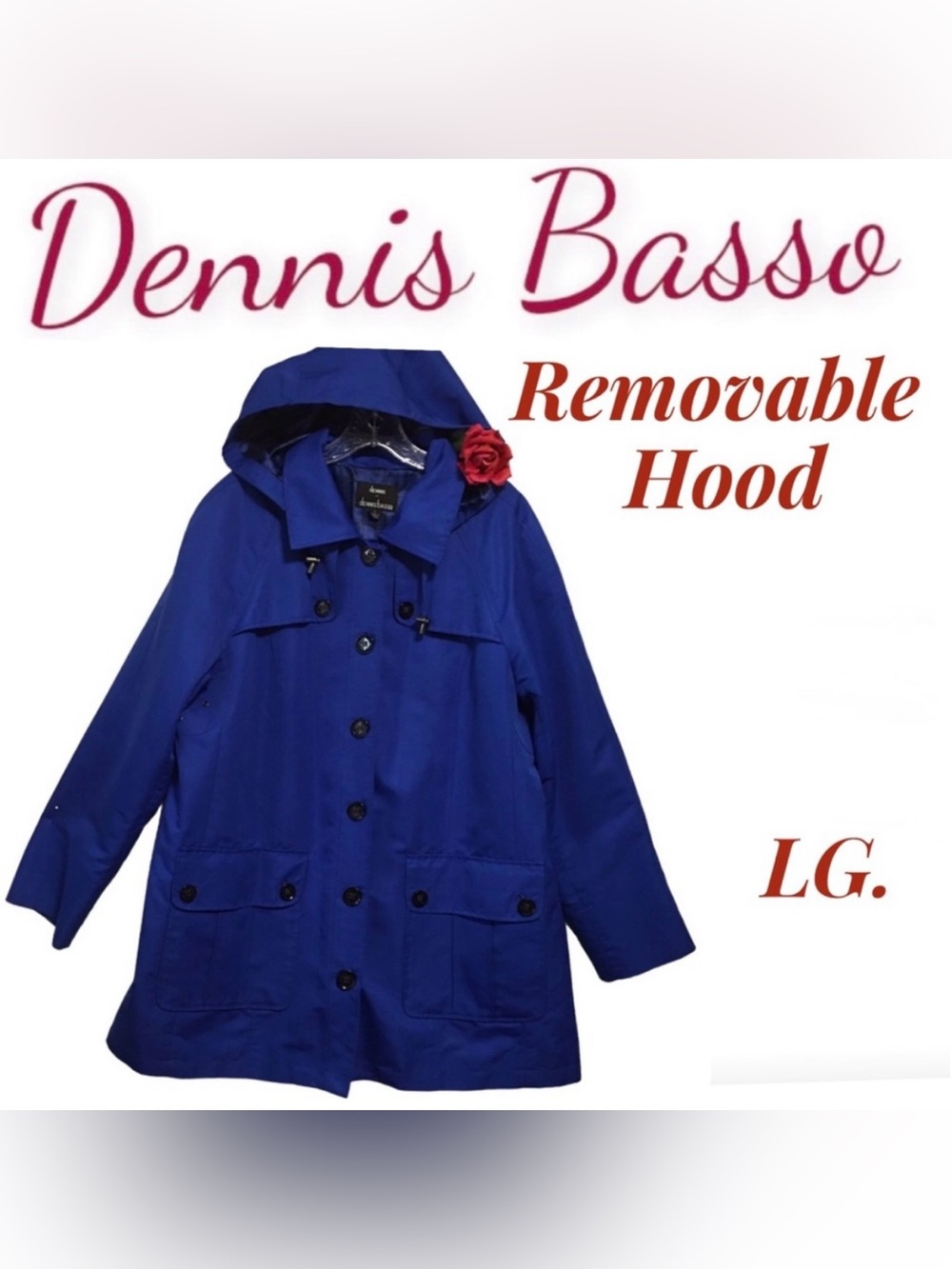 Dennis by Dennis Basso Royal Blue Water Resistant Trench Rain Coat Large